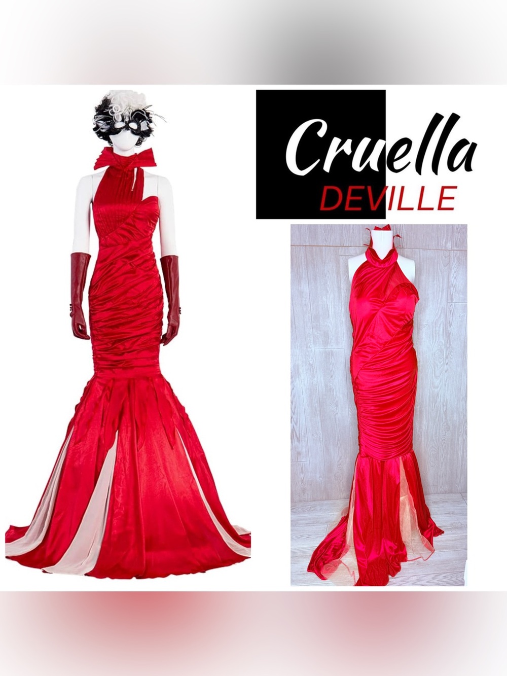 Disney Cruella deville Cosplay Halloween Costume Women Red Dress med